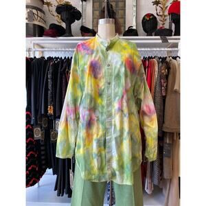 vintage 1990s oversized tie dyed cotton blouse large button up tunic shirt art